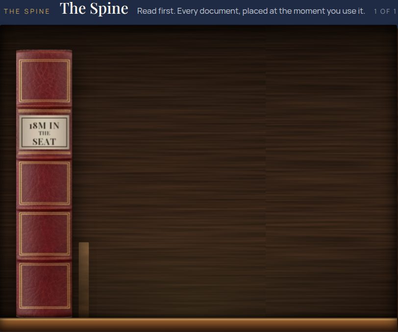 The Spine shelf: The Eighteen Months in the Seat